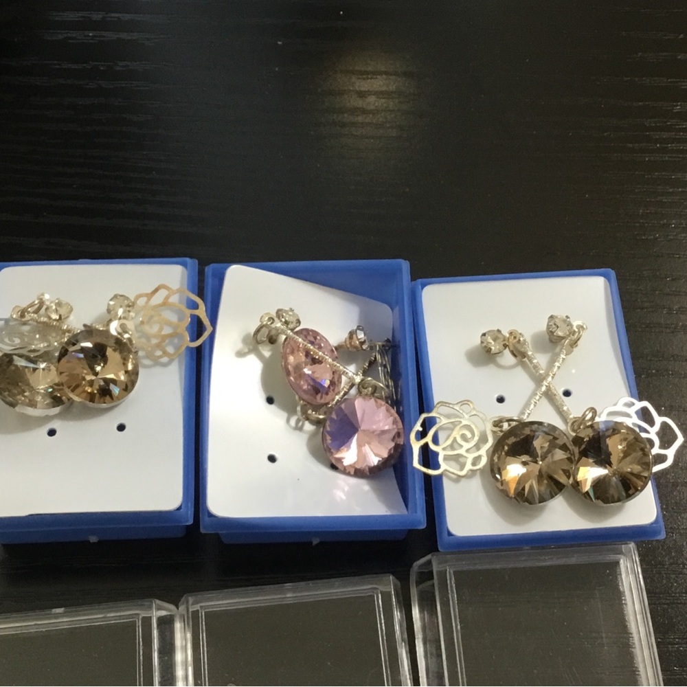 (116) Crystal Drop Rose Filigree Earrings - Gold and Pink Options Great Gift